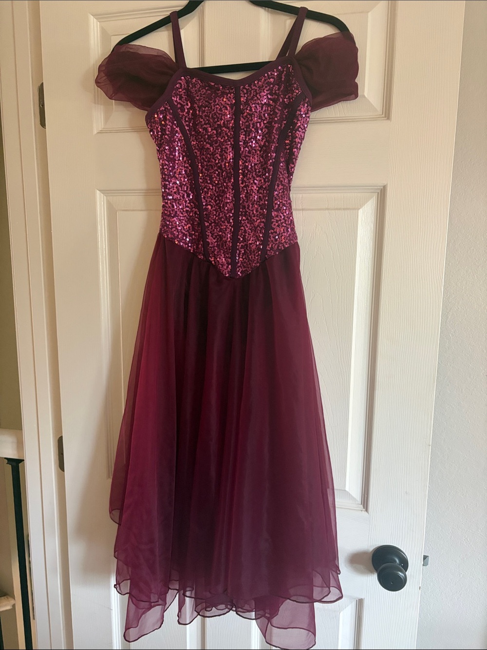 Burgundy Sequin Tulle Dance Dress - Women